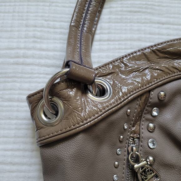 Kathy Van Zeeland Brown Shoulder Bag Purse Chunky Silver Rhinestone McBling Y2K - Picture 3 of 7